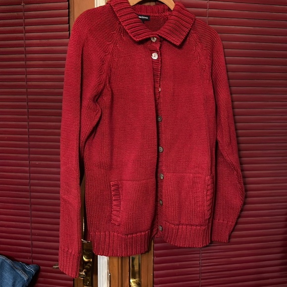 Lands' End Sweaters - Vintage Lands End Red Button Up Sweater Women’s XL
